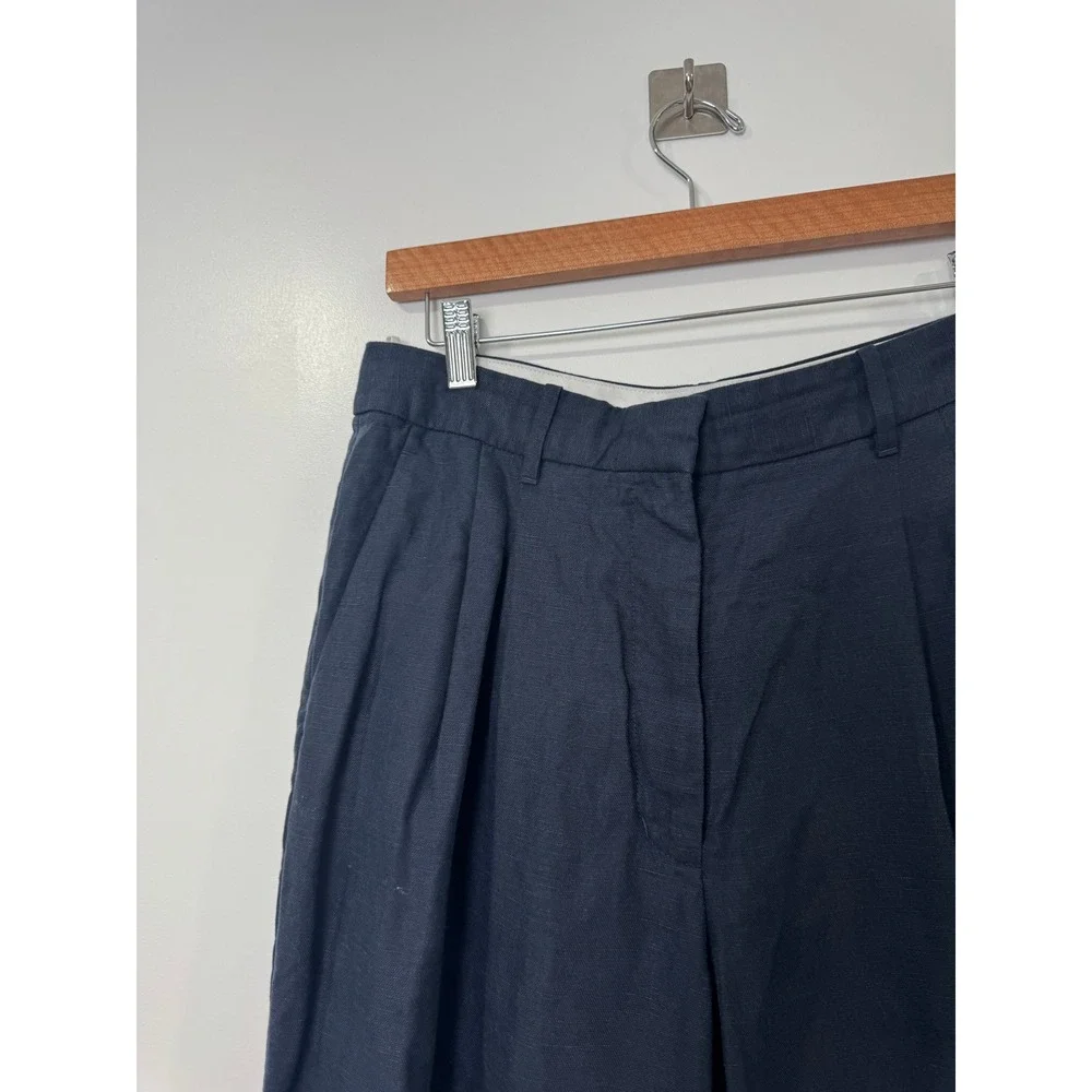 Aritzia Women Navy The Effortless Pant Linen Blend Wide Leg Pleated 12